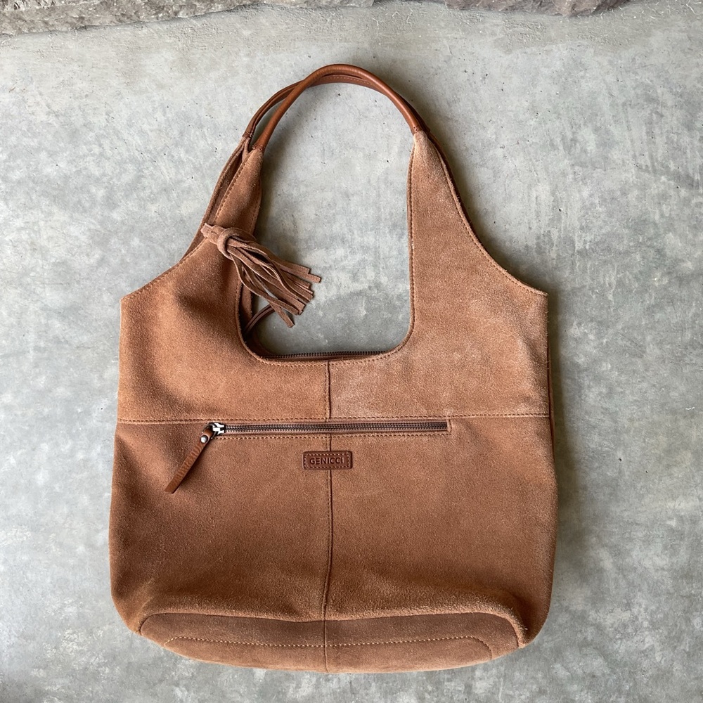 Brown Leather Suede Genicci Hobo Bag with Vintage Aesthetic - Picture 6 of 9